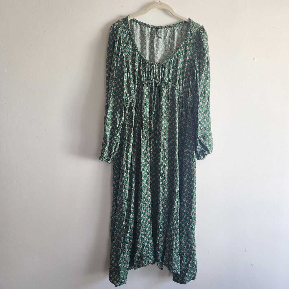 Anthropologie Adelaide Babydoll Tie Front Green Dress S boho fairy cottagecore